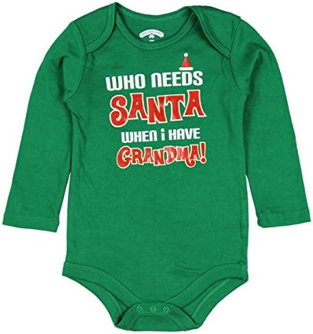 Assorted Santa, Reindeer Baby Boys &amp; Girls Christmas Bodysuit Dress Up Outfit (0-3 Months, Green - WHO NEEDS SANTA WHEN I HAVE GRANDMA!)
