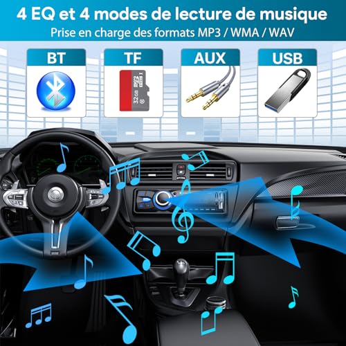 Chismos Bluetooth Handsfree 5.0 FM Radio Car Radio 1 Din for 9-12V Car Supports 2 USB/AUX/SD/TF/MP3, Supports iOS/Android