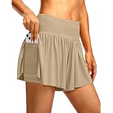 Soothfeel Women's High Waisted Swim Skirt Shorts 3" Flowy Swimsuit Bathing Suit Swim Bottoms for Women with Pockets UPF 50+