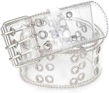 Goowail Two Row Grommets Belts for Women Double Pin Buckle PVC Material Strap