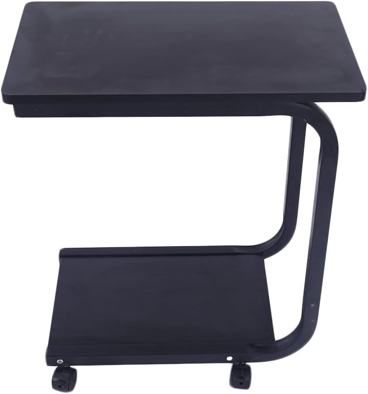 Lovinland Coffee Table Rolling Sofa Side Table 2 Tier Snack Table Bed Serving Tray Laoptop Desk for Livingroom Bedroom (Black)