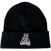 Jeep Wave USA Logo Patch Knit Hat Flip Knit Beanie (Black)