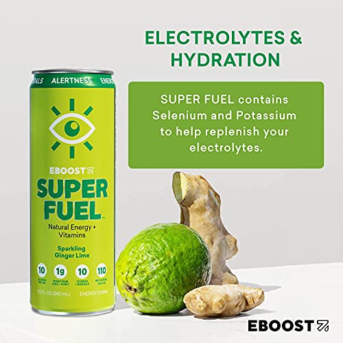 EBOOST Super Fuel Natural Energy Drink Ginger Lime 12 Pack x 11.5