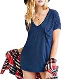 Haola Women's Summer V Neck with Cute Pocket Short Sleeve Loose T Shirts