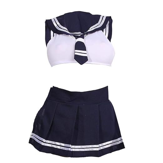 GLOGLOW Sexy Schulmädchen-Uniform-Set, ärmelloses Kurzes Oberteil Minirock G-String Cosplay Kostüm