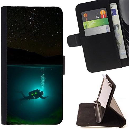 - Scuba Diver Diving Underwater Tank Night/ Personalized Design Custom Style PU Leather Case Wallet Flip Stand - Cao - For LG Volt 2 / LG G4 Mini (G4c)