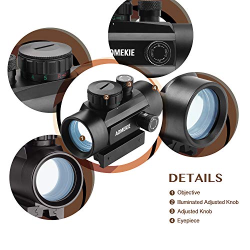 AOMEKIE Airsoft Red Dot Sight Scope Reflex Sight Rifle Scope 30mm Multi-Coated Lens with 22mm/11mm Weaver Picatinny Rail Mount for Hunting Shooting - Thumbnail 7