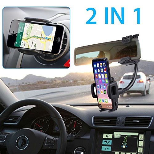 Linkstyle Car Mount Phone Holder 2 in 1 Universal 360 Degree Car Air Vent Holder Rear View Mirror Mount Stand Cradle for iPhone X 8 7 7s 6s Samsung Galaxy Note 8 Note 7 S8 LG Huawei Google Nexus GPS - Thumbnail 6