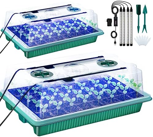 TONYFUL 60-Cell Seed Starter Tray With Grow Light & Humidity Dome - Indoor Gardening Kit