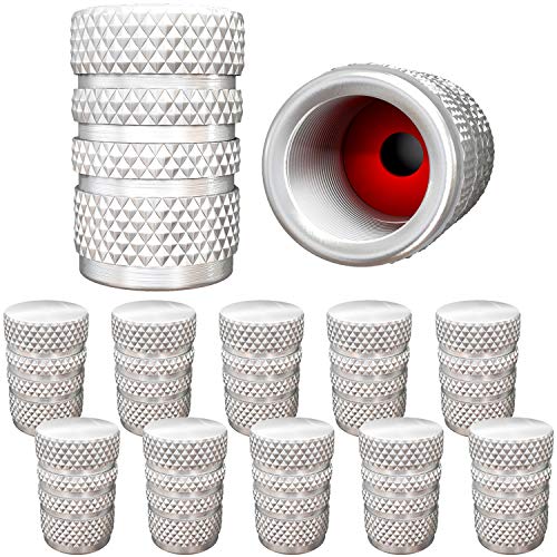 image for SAMIKIVA (12 Pack) Aluminum Tire Valve Stem Caps, Metal with Rubber Ri