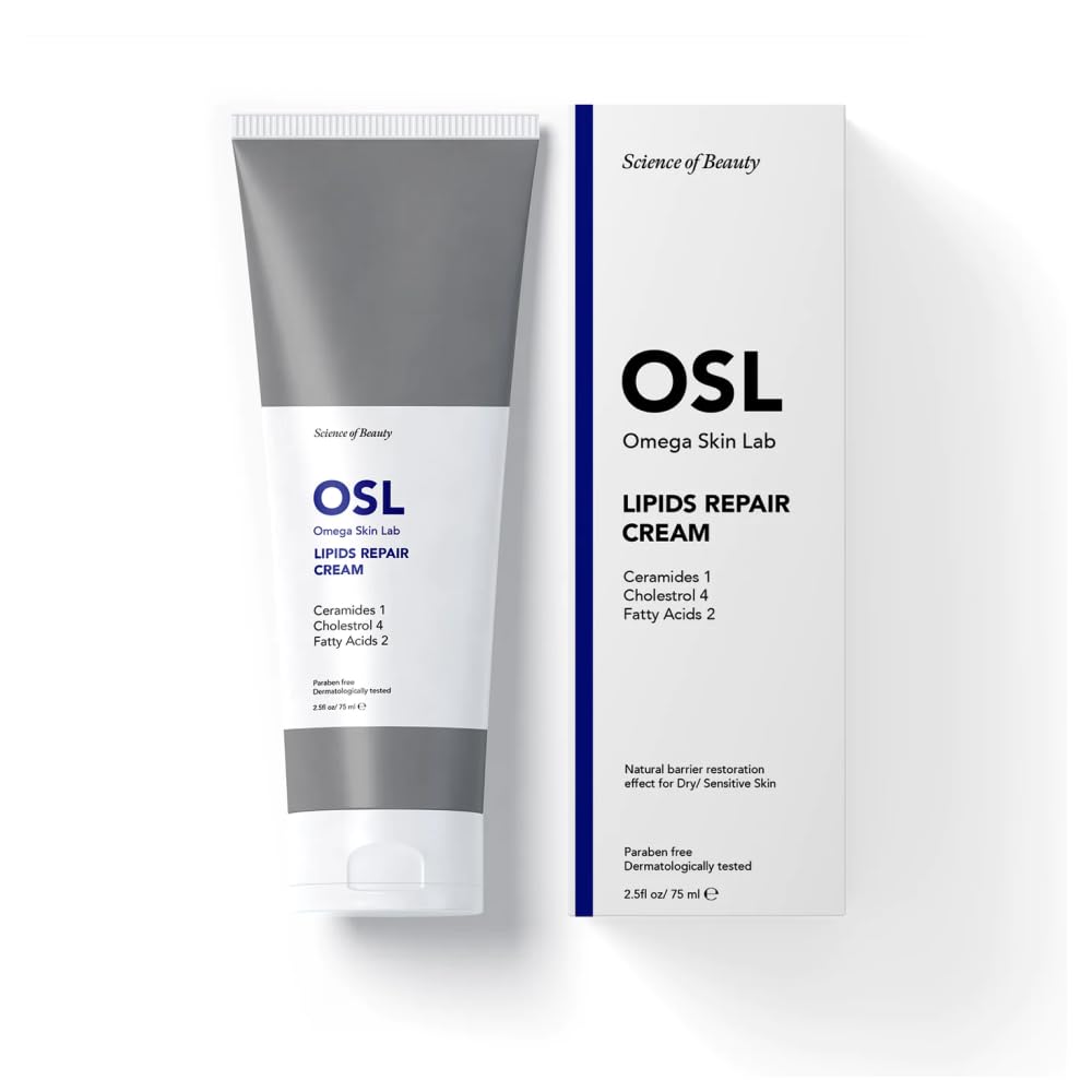 OSL Omega Skin Lab Lipids Repair Cream 75ML - Face Moisturiser and Barrier Cream for Dry and Sensitive Skin - Infused with Cholesterol, Ceramides