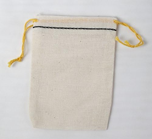 Black Hem Yellow Double Drawstring Muslin Bags 3x5 Inch 25 Count