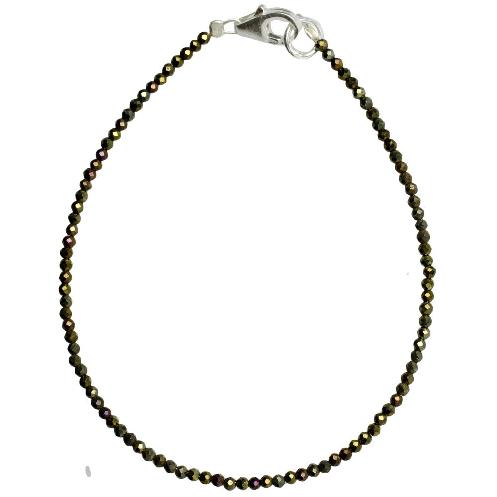 I Be, Schwarzers Black Spinel Bracelet 925 Sterling Silver with Lobster Claw Clasp, Length 18.5 cm Diameter 2 mm Gold Shimmer 506602 Go/18.5