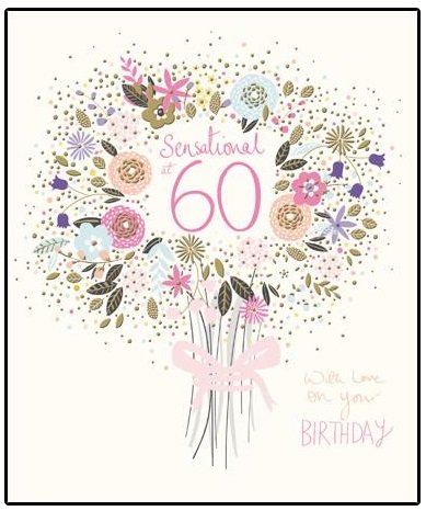 Age 60 Birthday Card (WDM-428661) - Artistic Bunch Of Flowers - From The Peach & Prosecco Range - Foiled & Embossed Finish