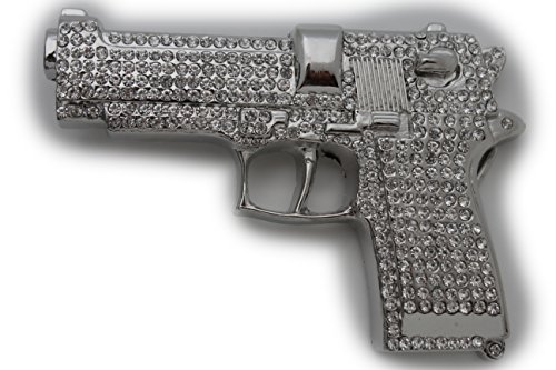 TFJ Men Hip Hop Fashion Belt Buckle Gun Pistol Handgun Iced Out Silver Color