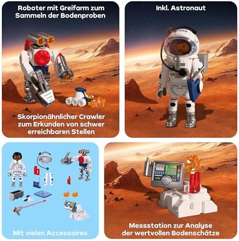 Space ESA Astronaut mit Roboter | Mit Mars-Crawler, Analyse-Station & 3 Gesteinsproben | Weltraumforschung im Kinderzimmer | Hochwertiges Spielzeug Set | Für Kinder ab 4 Jahren | 72014