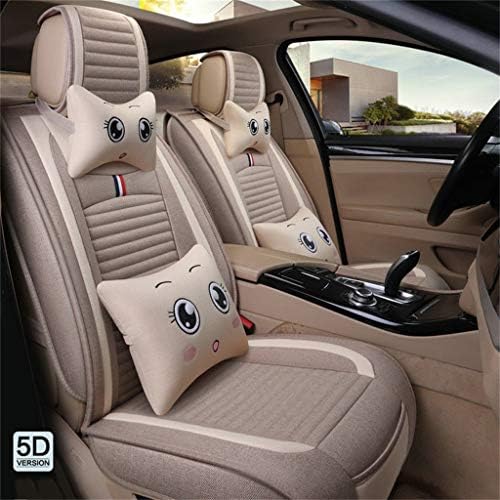 LLYQCZD Car Seat Cover Cotton And Linen Four Seasons Universal 5 Seat Universal Comfortable Ventilation Car Interior Products - With Neck Pillows