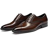 FRASOICUS Men’s Dress Shoes with Genuine Leather in Classic Brogue Elastic Band Oxford Formal