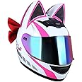 DOT Approved Cat Ears Motorcycle Street Helmets Breathable Cool Girl Men Women Couple Helmet Street Moto Full Face Helmet with Visor, Adult Flip Up Visors Motocross Helmet, All Seasons