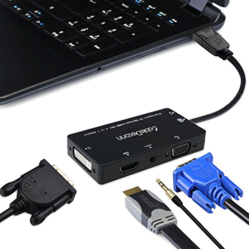 CABLEDECONN 4-in-1 Multi-Function Displayport to Hdmi/Dvi/Vga Adapter Cable with Audio Output Micro USB Male to Female Converter Supports 3 Monitors Simultaneously