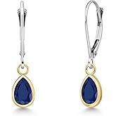 Gem Stone King 14K Two Tone Gold Gemstone Birthstone Drop Dangle Teardrop Earrings for Women | Pear Shape 7X5MM | Fine Jewelry Gifts for Her Mom Women Wife