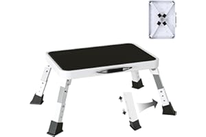 MIFAMI Metal Step Stool Foldable Adjustable Height Sturdy Stable Step Ladder with a Non-Slip Platform Camper Step Stool with Non-Slip Rubber Feet, Easy to Carry (White)