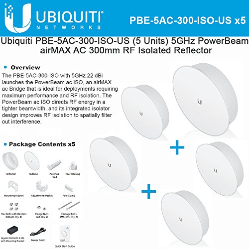 Ubiquiti  PowerBeam ac ISO 300 High-Performance airMAX ac 5GHz Bridge with RF Isolated Reflector (PBE-5AC-300-ISO-US-5) [5-Pack]