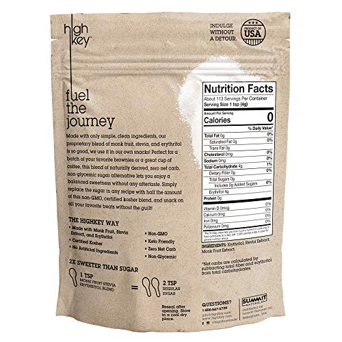 HighKey Monk Fruit, Stevia, Erythritol Sweetener 2:1 Blend - Keto, Diabetic & Paleo Friendly - Granulated, Low Calorie, No Carb Natural Sugar Substitute - Non GMO, Vegan, Kosher, Non Glycemic 16 oz