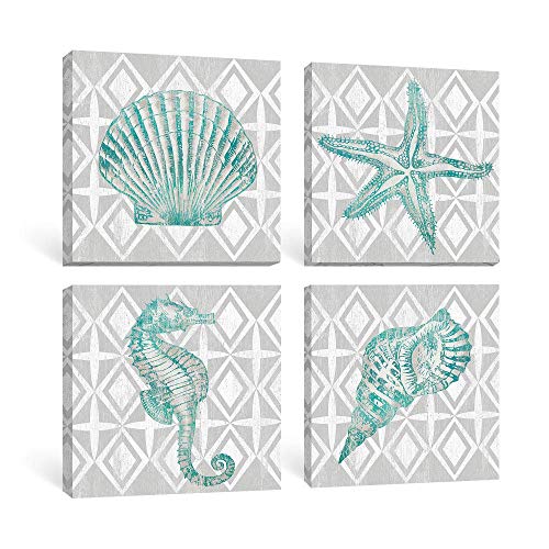 Takfot Designtakfot Bathroom Wall Art Sea Animals Artwork Pictures Coastal Beach Decor For Home Contemporary Teal Pictures Ocean Canvas Paintings Living Room Bedroom Dining Room 12x12 Inch 4 Panels Dailymail