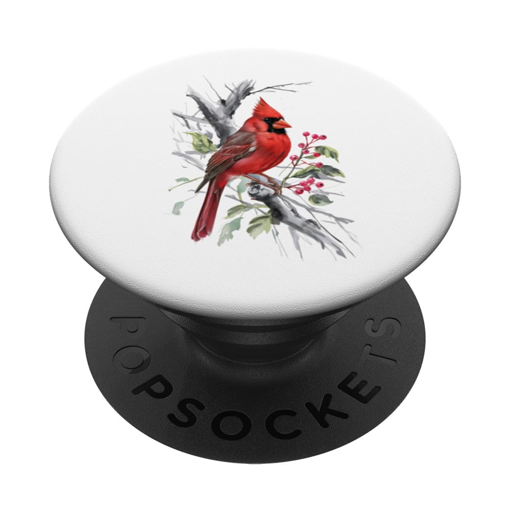 Watercolor Red Cardinal Floral Birdwatching Vintage Birding PopSockets Swappable PopGrip