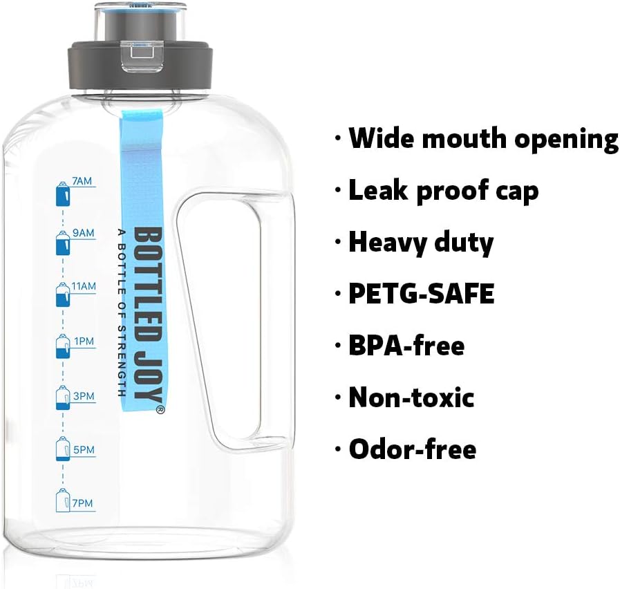 BOTTLED JOY 2.2L Water Bottle, BPA Free 75oz Large Water Bottle Hydration with Motivational Time Marker Reminder Leak-Proof Drinking Big Water Jug for Camping Sports Workouts and Outdoor Activity : Sports & Outdoors