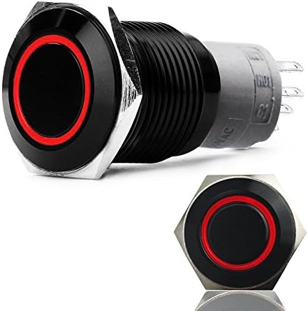 Ambuker Aluminum Metal Push Button Switch Latching Red Led 18mm 12V