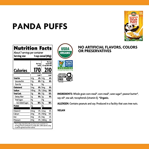 Panda Puffs Organic Peanut Butter Cereal, 10.6 Ounce (Pack of 4