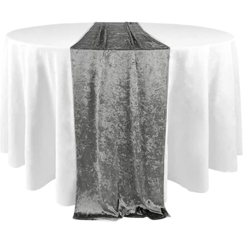 Elegant Event Essentials - Crushed Velvet Party Long Table Runner - For Spring Party, Wedding, Reception, Banquet, Home Dining Space Christmas Decoration (12” x 108”/30.48 x 274.32cm) - Grey