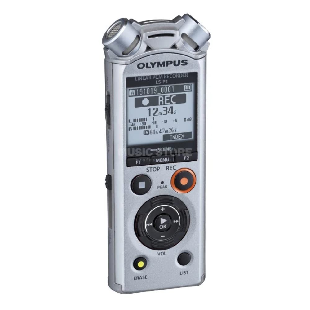Olympus LS-P1 Hi-Res digital audio recorder with directional stereo microphones, USB connector, Low-Cut Filter, Noise cancel, Zoom Microphone, Intelligent Auto Mode, Voice Balancer and 4 GB memory