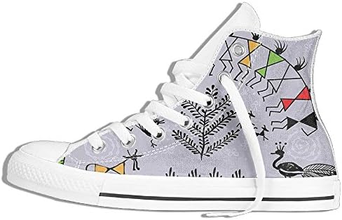 WalterTi Tribal Warli Art Design With Dancing Clan Nature Peacock Festive Ritual High-top Canvas Shoes Fashion Sneaker Lace Ups For Men And Women