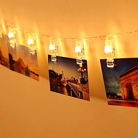 20 LEDs Foto Clips Lichterketten, Warmweiß Dauerlicht für Bilder Fotos Karten Hängen, Batteriebetriebene Stimmungsbeleuchtung