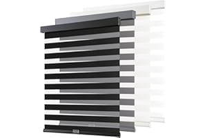 AOSKY Cordless Zebra Blinds for Windows Pull Down Roller Window Shades Dual Layer Light Filtering Privacy for Day and Night, Free-Stop Door Shades for Home Easy to Install (34" W X 72" H, Black)