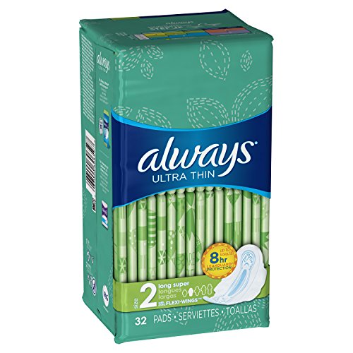 Always Ultra Thin Long/Super With Wings, Unscented Pads 32 Count