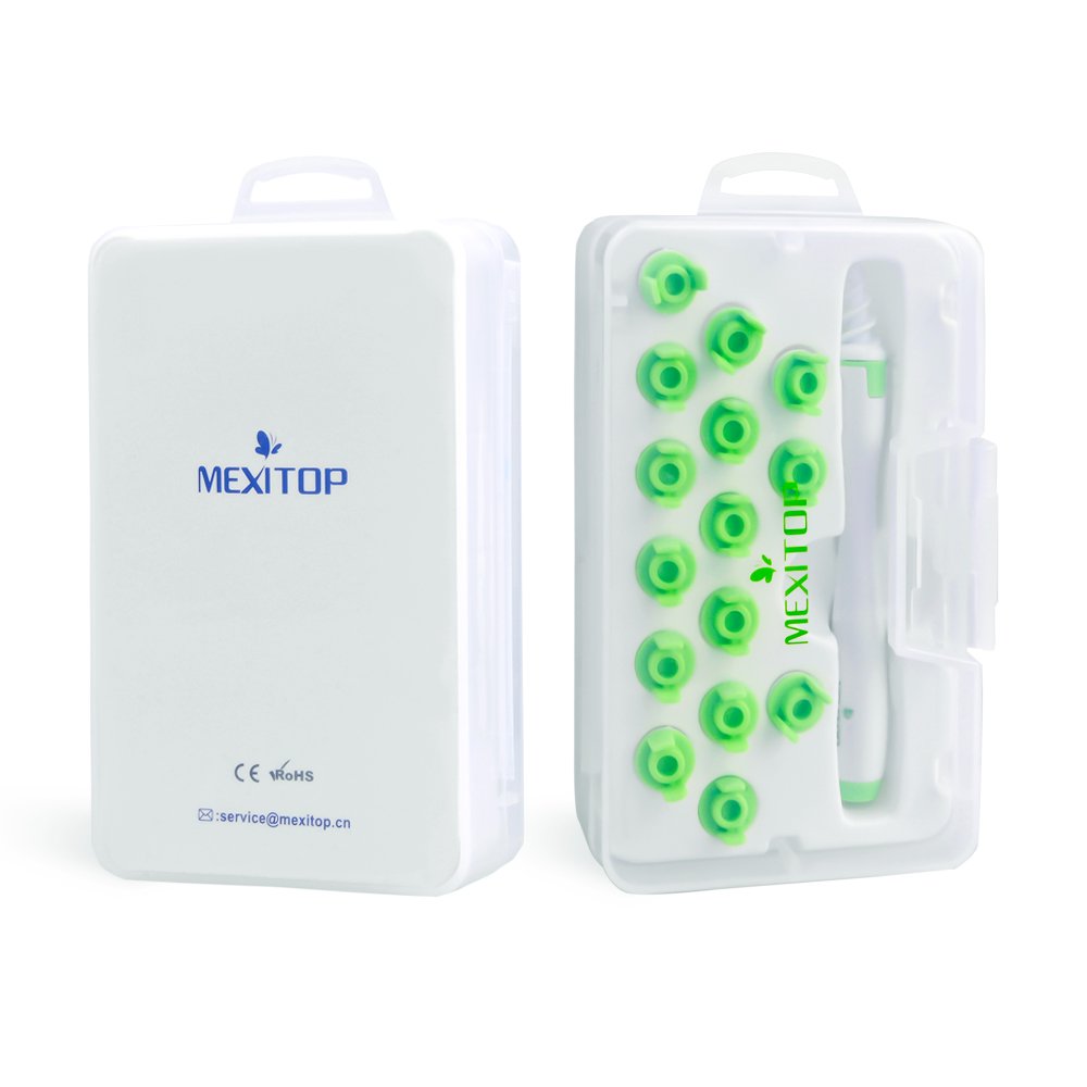 Ear Wax Cleaner - MEXITOP 16 New-Designed Replacement Tips, Ear Pick Spiral Improves the Effect of Ear Wax Removal Drop + Bonus Noise Canceling Ear Plugs, Green (Upgraded Version)
