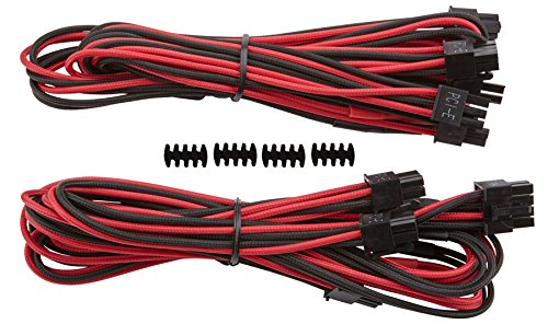 Corsair CP-8920183 Premium Individually Sleeved PCIe Cables With Dual Connectors, Red/Black
