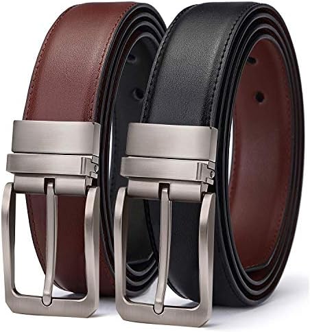TERSE Mens Reversible Belt For Men Dress of One-Piece Grain Leather 1 3/8, One Belt Reverse for 2 Colors