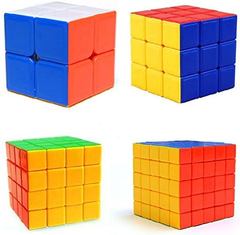 HJXD Magic Cube Set 4 Pack 2x2x2 3x3x3 4x4x4 5x5x5 Stickerless Speed Cube True Color