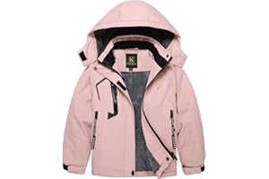 Keevoom Girl's Waterproof Ski Jacket Fleece Snow Coat Windproof Warm Winter Snowboarding Jacket with Removable Hood