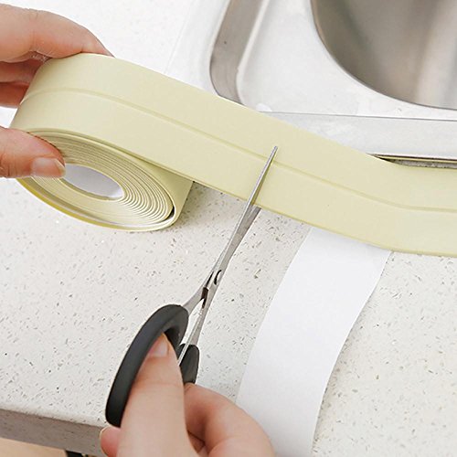 FTXJ Self Adhesive Waterproof Tape Sink Tub Wall Caulk Strip Kitchen Bathroom Toilet Sealant Trim (White&Blue)