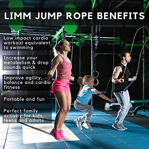 Limm Jump Rope Experience Levels, Cardio, Cross Fitness & More - Easily Adjustable - Best Exercise for Weight-Loss & Health - Start Enjoying The Comfort Today!