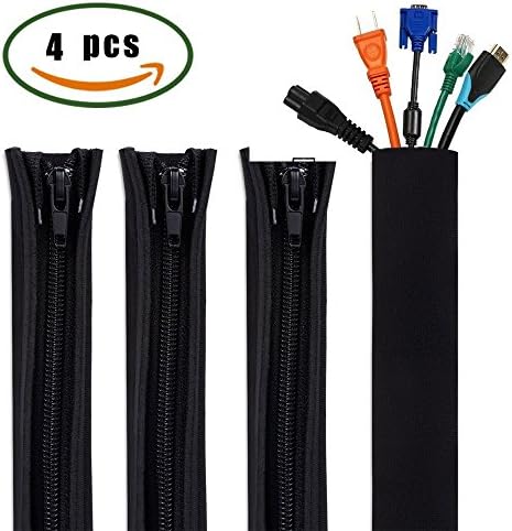 Cable Management Sleeve INNKER 4 Pack Flexible Cable Sleeve with Zipper Cable Sleeve Black Wire Cover Cable Wrap Cord Sleeve Organizer for TV Computer Office Home Entertainment (19.6in)