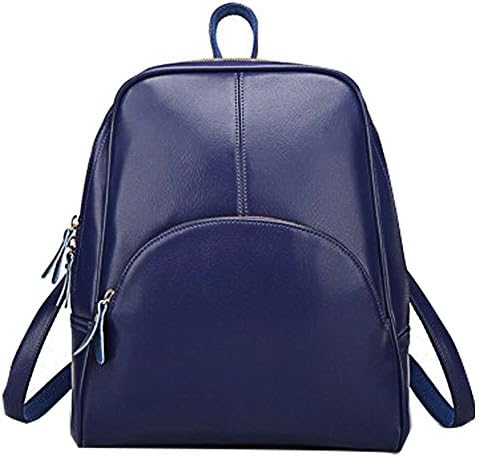 PULABO Women Chic Casual Backpack Leather Zipper Shoulder Bag (Blue)