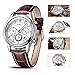 BUREI Men's Sports Chronograph Watch Stainless Steel Analog Quartz Stopwatchwith Brown Leather