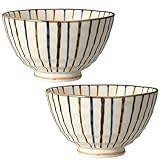japanese rice bowl, ceramic, Tokusa Ohira Chawan, set of 2, 2.6 inch high and 4.6 inch in diameter